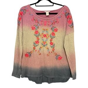 Sundance Long Sleeve Tie Dyed Embroidered Floral T Shirt Small Cotton